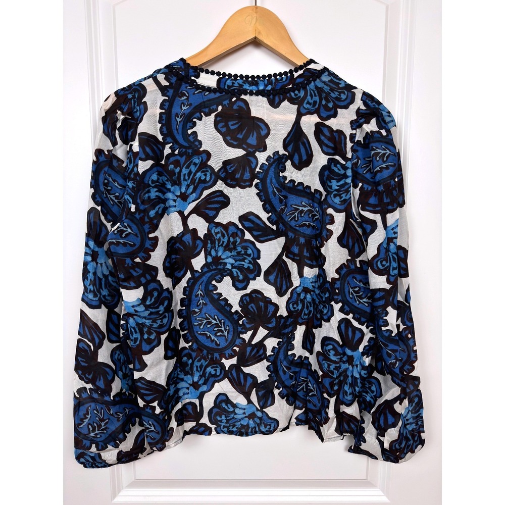 Ann Taylor Petite Paisley Bobble‎ Trim Blouse Night Sky Small Petite NWT - Picture 4 of 8